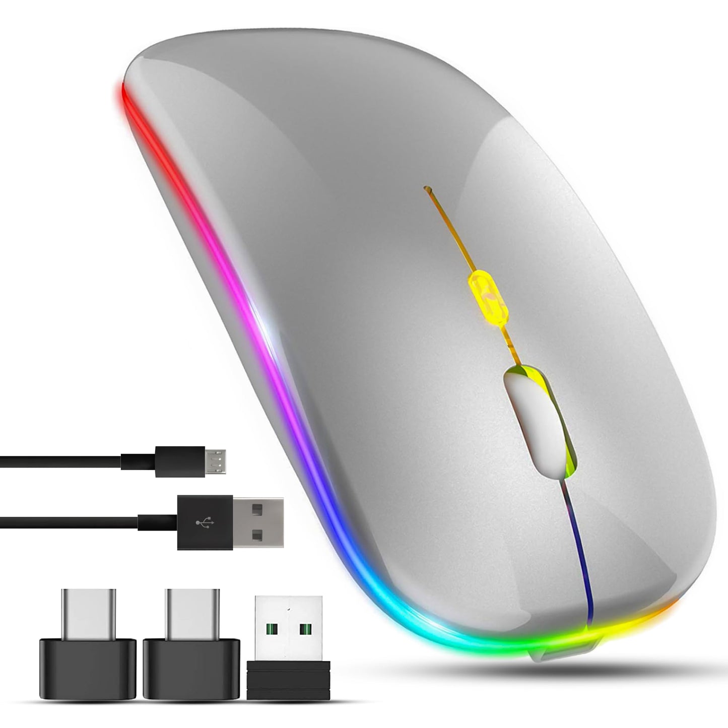 - Wireless Mouse for Laptop With 2 USB A to USB C Adapter, 2.4GHZ Bluetooth Mouse