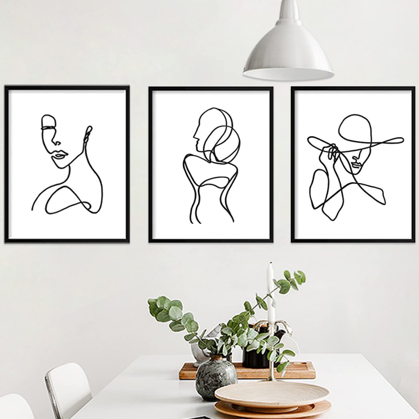 3 Pcs Poster Minimalist Line Art Prints Abstract Line Wall Artwork Art Poster Waterproof Black White Face Drawing Paintings Picture Hanging Kit for Bedroom Living Room, 8 x 10 Inch