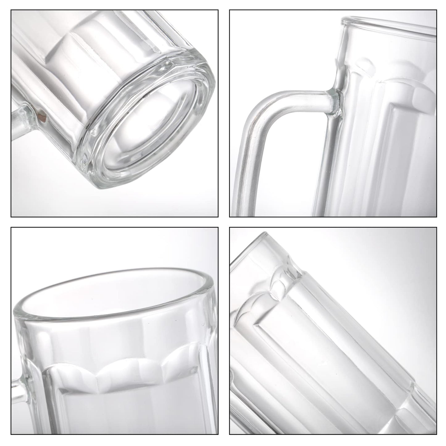 - ZENFUN 8 Pack Heavy Large Beer Glasses, 400ML Glass Beer Mugs with Handle & Stainless Steel Straws, Beer Glass Steins Heavy Base Pub Drinking Mugs