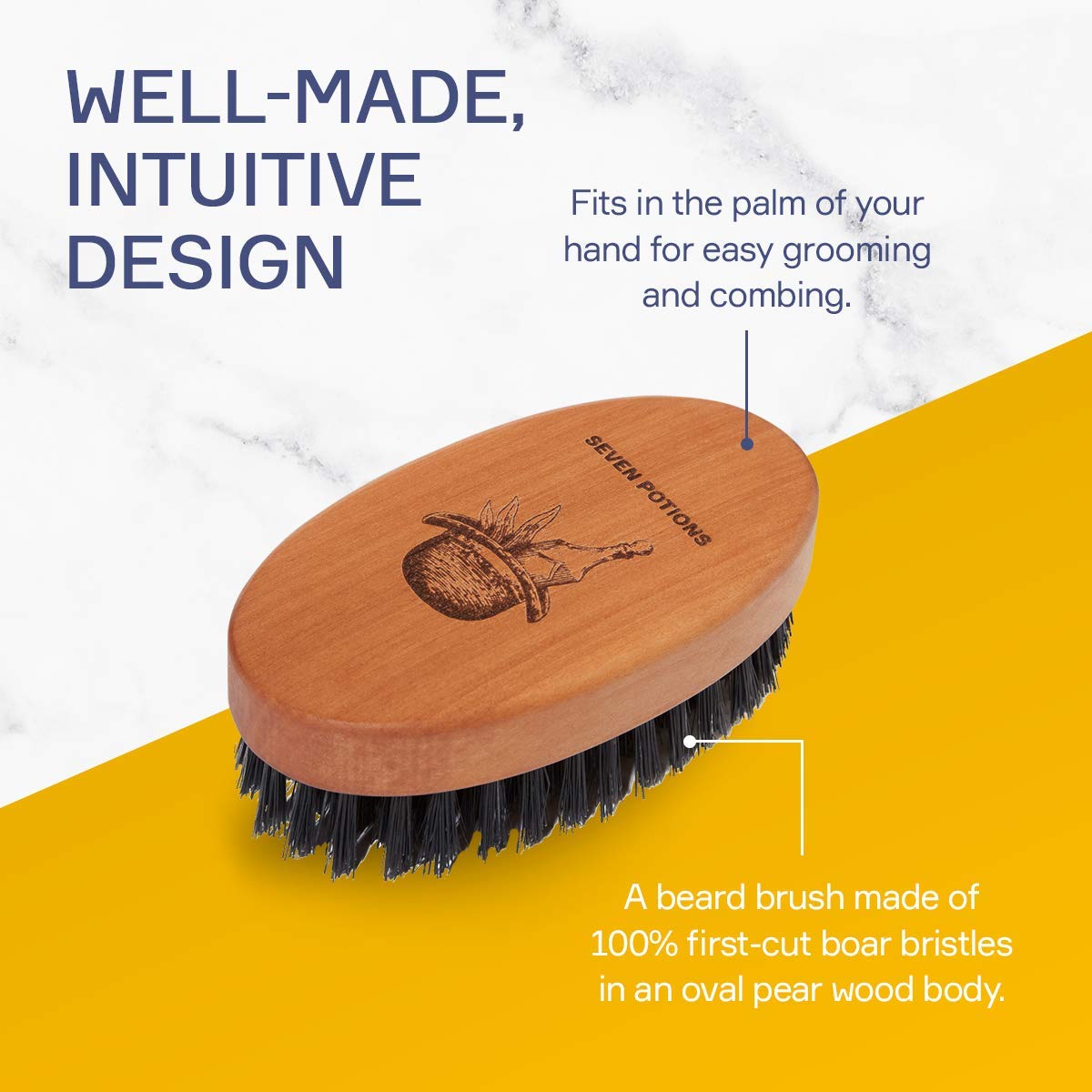 - Seven Potions Boar Bristle Beard Brush For Men | Made of Pear Wood with 100% First-Cut Boar Hair -
