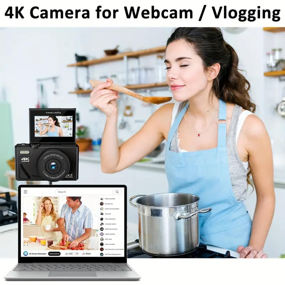 4K Compact Digital Camera for Photography: 16X Zoom Vlogging Camera for YouTube with 3'' 180° Flip Screen 32GB TF Card - 64MP Digital Point and Shoot Camera for Beginner