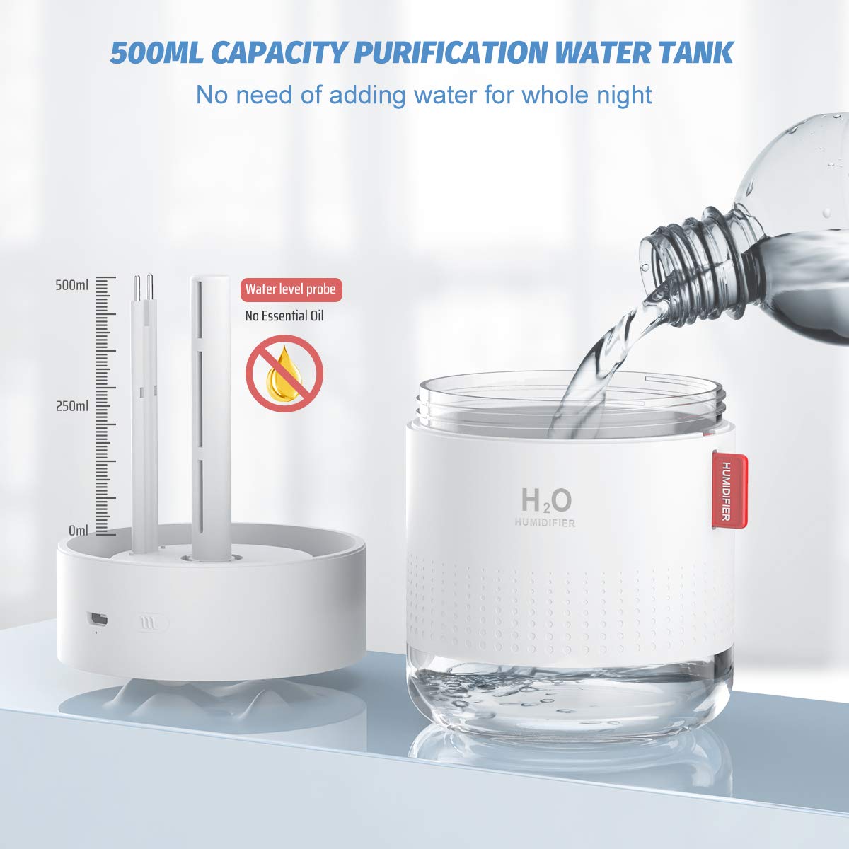 - Humidifiers 500ml | Cool Mist Humidifiers | Air Humidifier With Ultrasonic Quiet Mode -