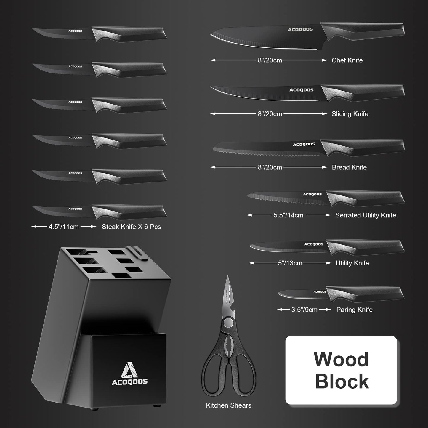 - Knife Set with Block | 14 Piece with Built-in Sharpener | Kitchen Knives for Chopping -