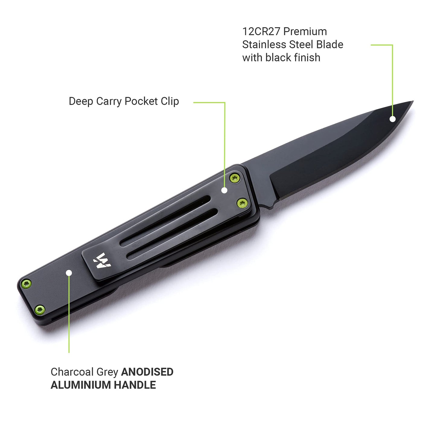 - Whitby Pocket Knife, 2.5" Mint Stainless Steel Folding Knives Charcoal Grey Finish