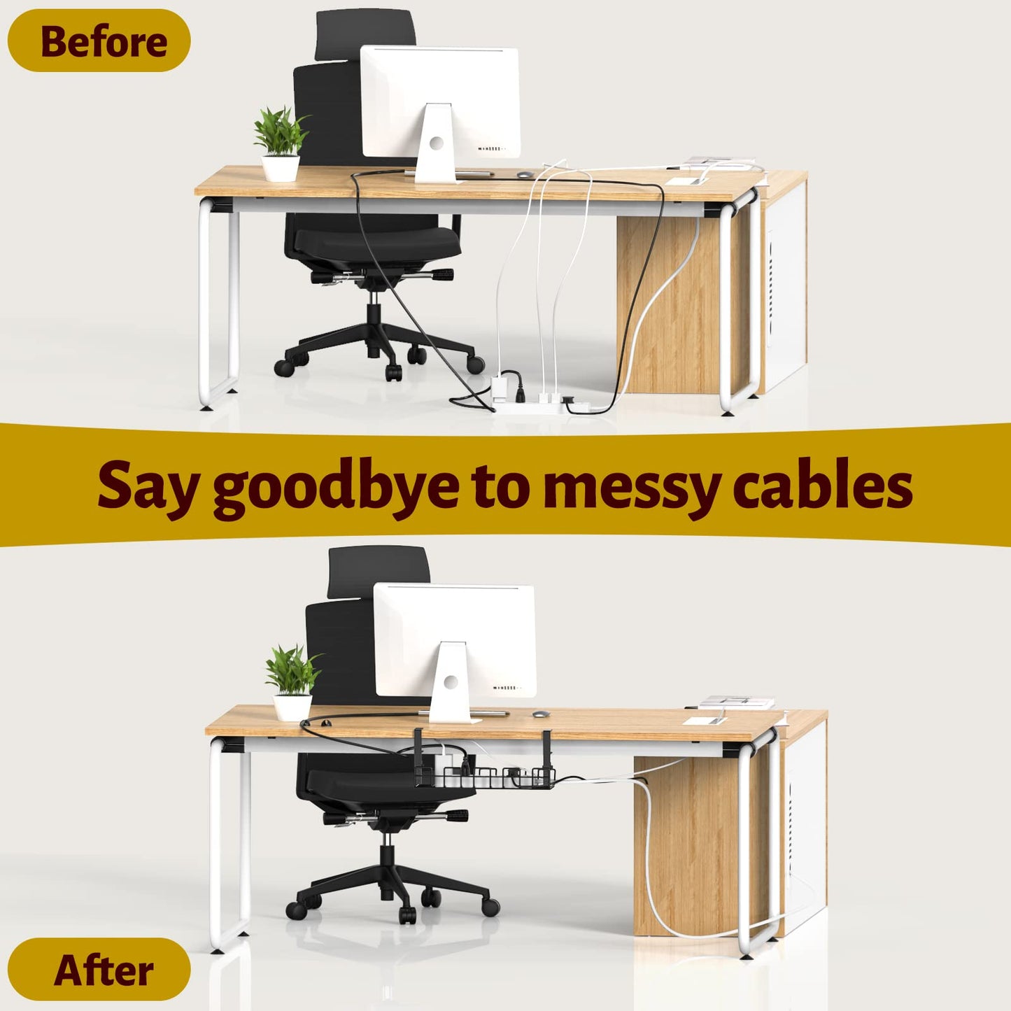 - Mokani Cable Management Under Desk Tray | No-Drill Desk Cable Wire Organiser -