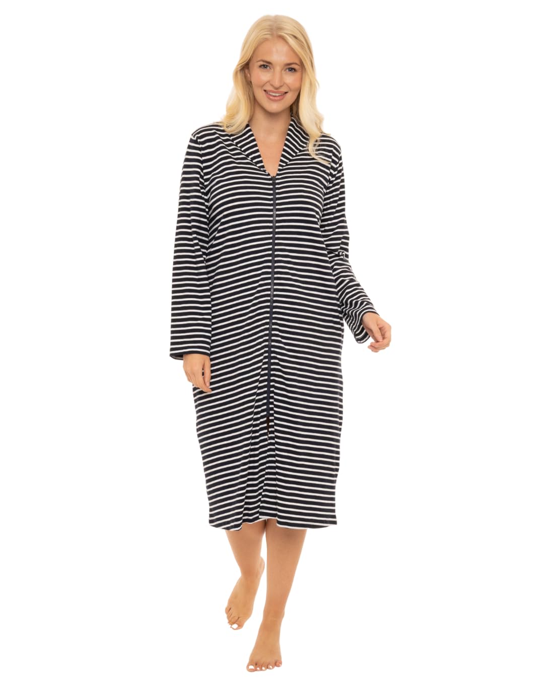 - Suzy & Me Ladies 100% Cotton Zip Dressing Gown | Regular | NAVY -