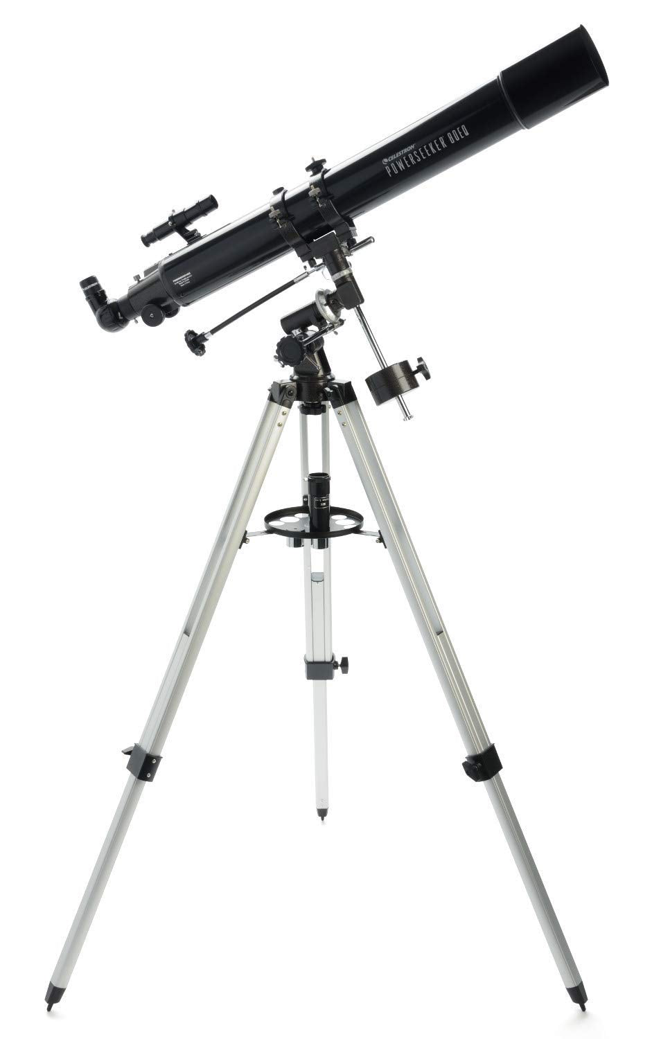 Celestron 21048 PowerSeeker 80EQ Refractor Telescope - includes Two Eyepieces, Erect Image Diagonal, 3x Barlow Lens, Height-adjustable Tripod and Deluxe Accessory Tray, Black