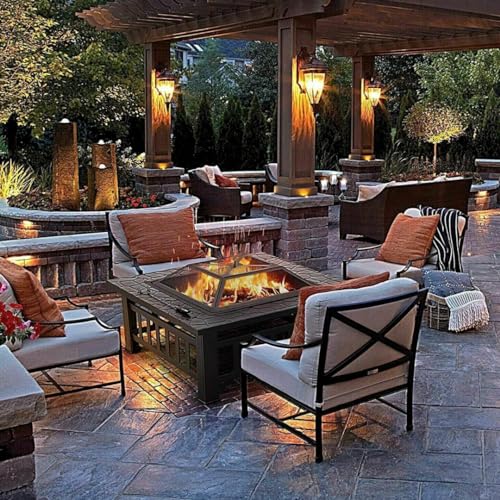 - Garden Mile Large Circular Fire Pits for Garden | Firepit Black Heat Resistant Fire Pit Patio Stove Outdoor Fireplace Barbeque | Rain Cover -