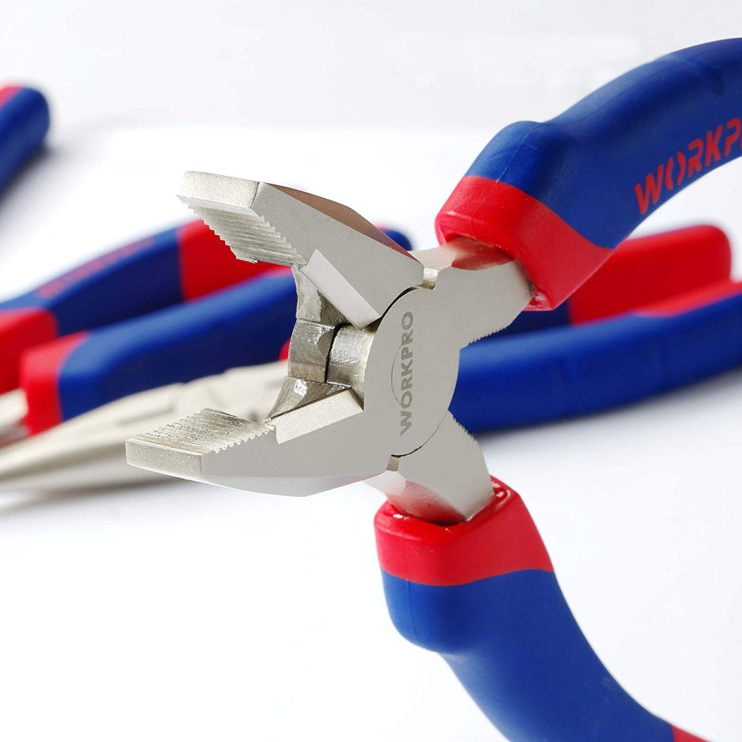 - WORKPRO 5-Piece Pliers Set, Includes 250nn Water Pump Plier, 200mm Combination Plier, 200mm Long Nose Plier, 180mm Diagonal Cutter, 200mm Adjustable Wrench, with Soft Grip Handles