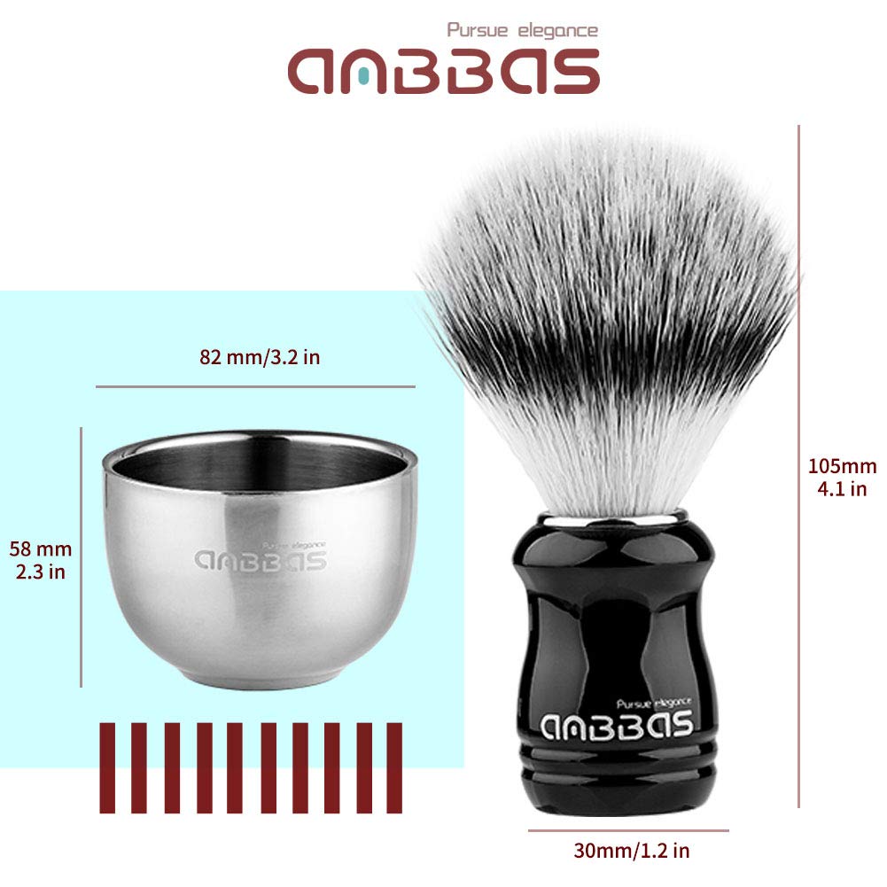 Anbbas Synthetic Badger Shaving Brush Set, 3IN1 Shaving Kit with Stainless Steel Shaving Stand and Bowl for Men Wet Close Shave