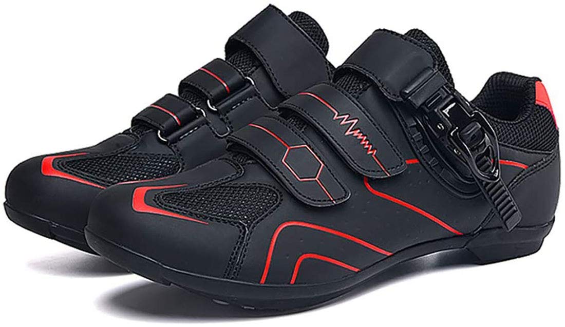 Cool-CZQ Cycling Shoes Non-slip and Breathable Carbon Fiber Road and Mountain Bike Shoes, Reflective Striped Sneakers (9,Red)