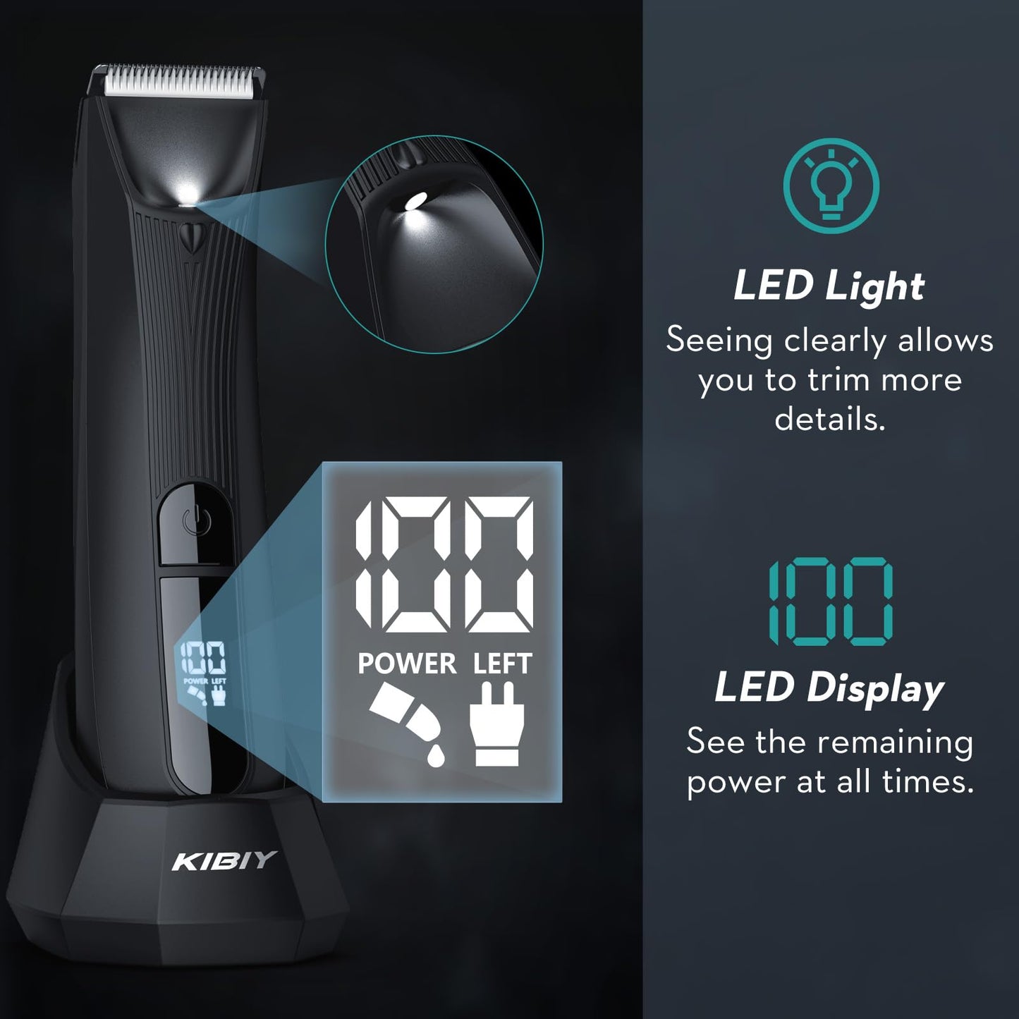 Body Hair Trimmer Men, Pubic Hair Trimmer for Men with 2 Ceramic Blade Heads, Ball Shaver for Private Parts with LED Light & Display, Ball Trimmer Body Groomer Men IPX7 Waterproof for Wet/Dry Use