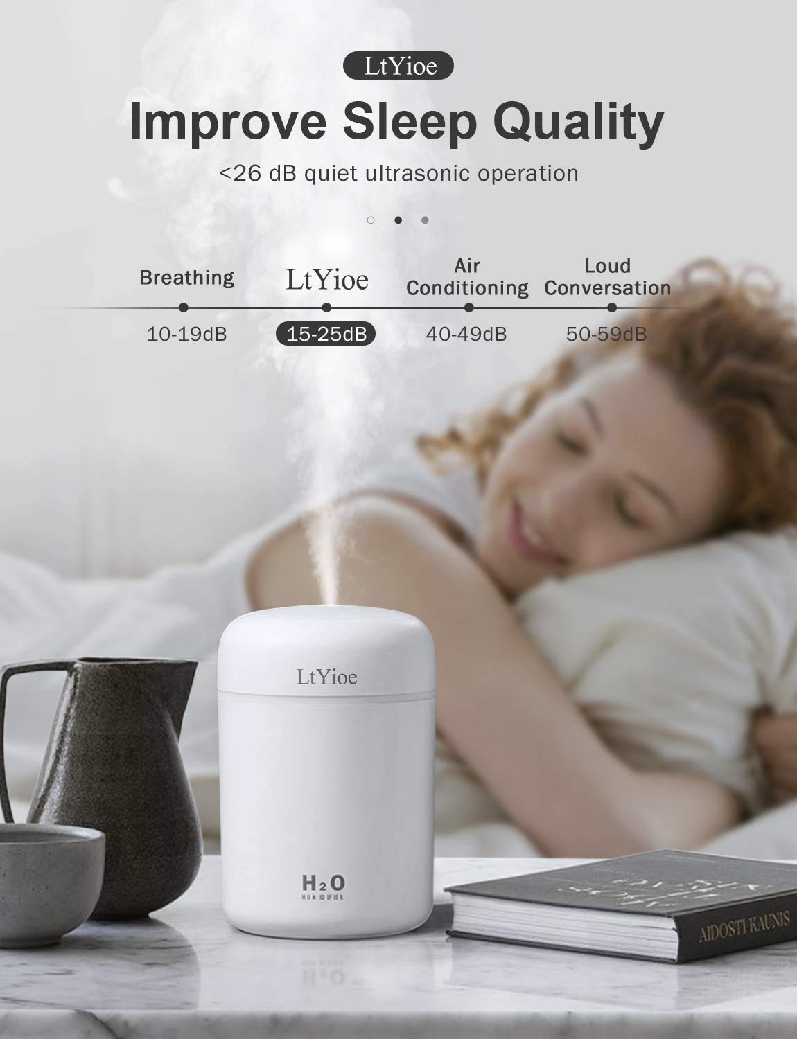 - LtYioe Humidifier | Portable Mini Humidifiers | 2 Mist Modes and Auto Shut-Off -