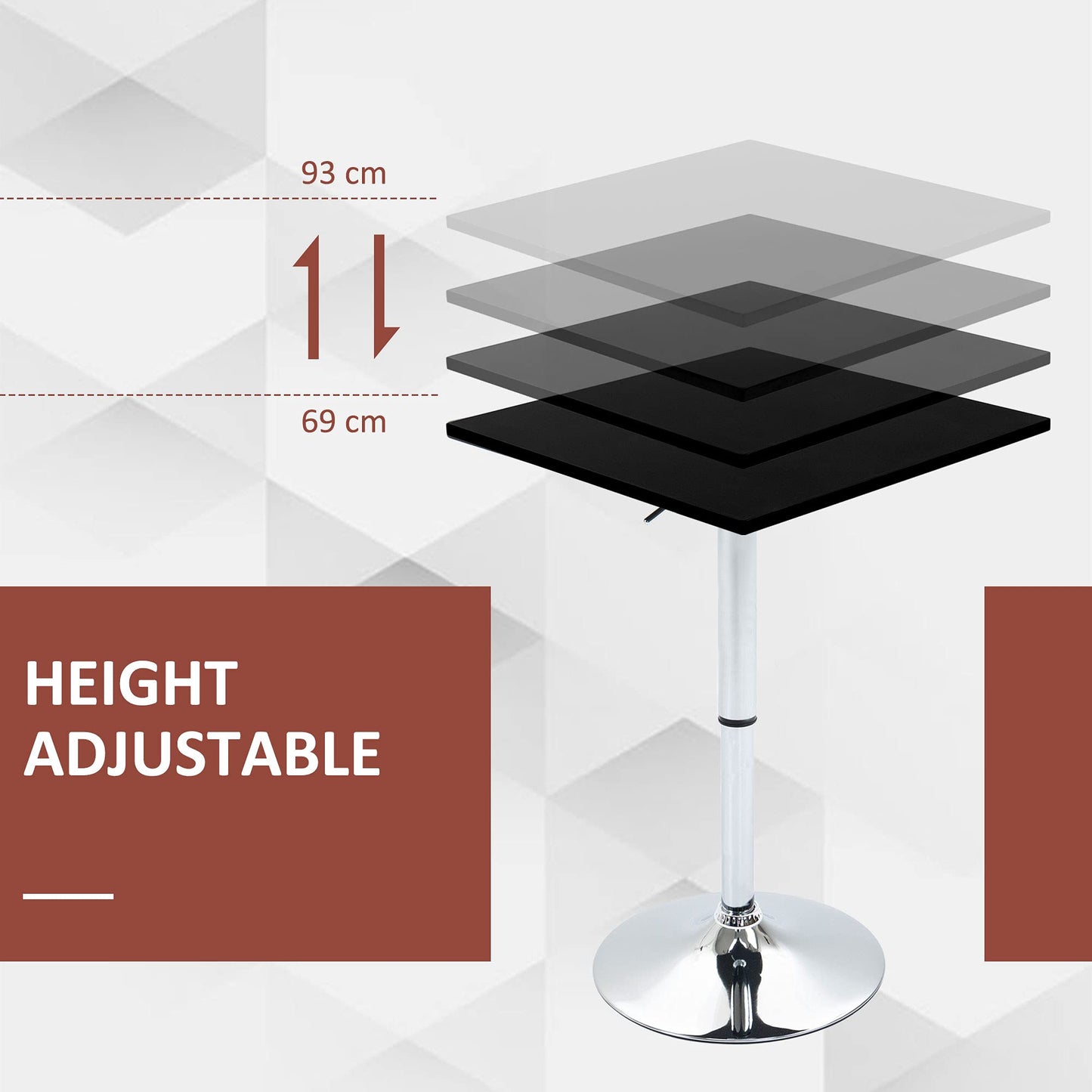 - HOMCOM Modern Height Adjustable Counter Bar Table | 360° Swivel Tabletop | Electroplating Metal Base -
