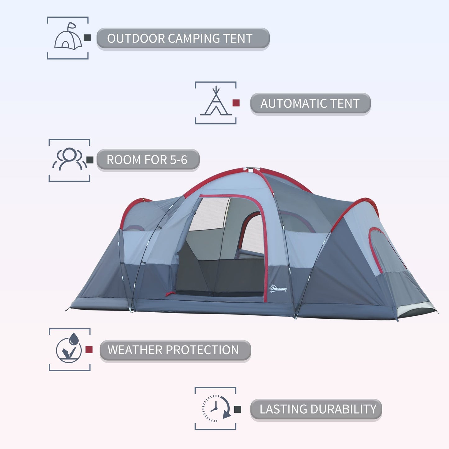 - Outsunny 5-6 Man Dome | Camping Tent | Hiking Shelter -