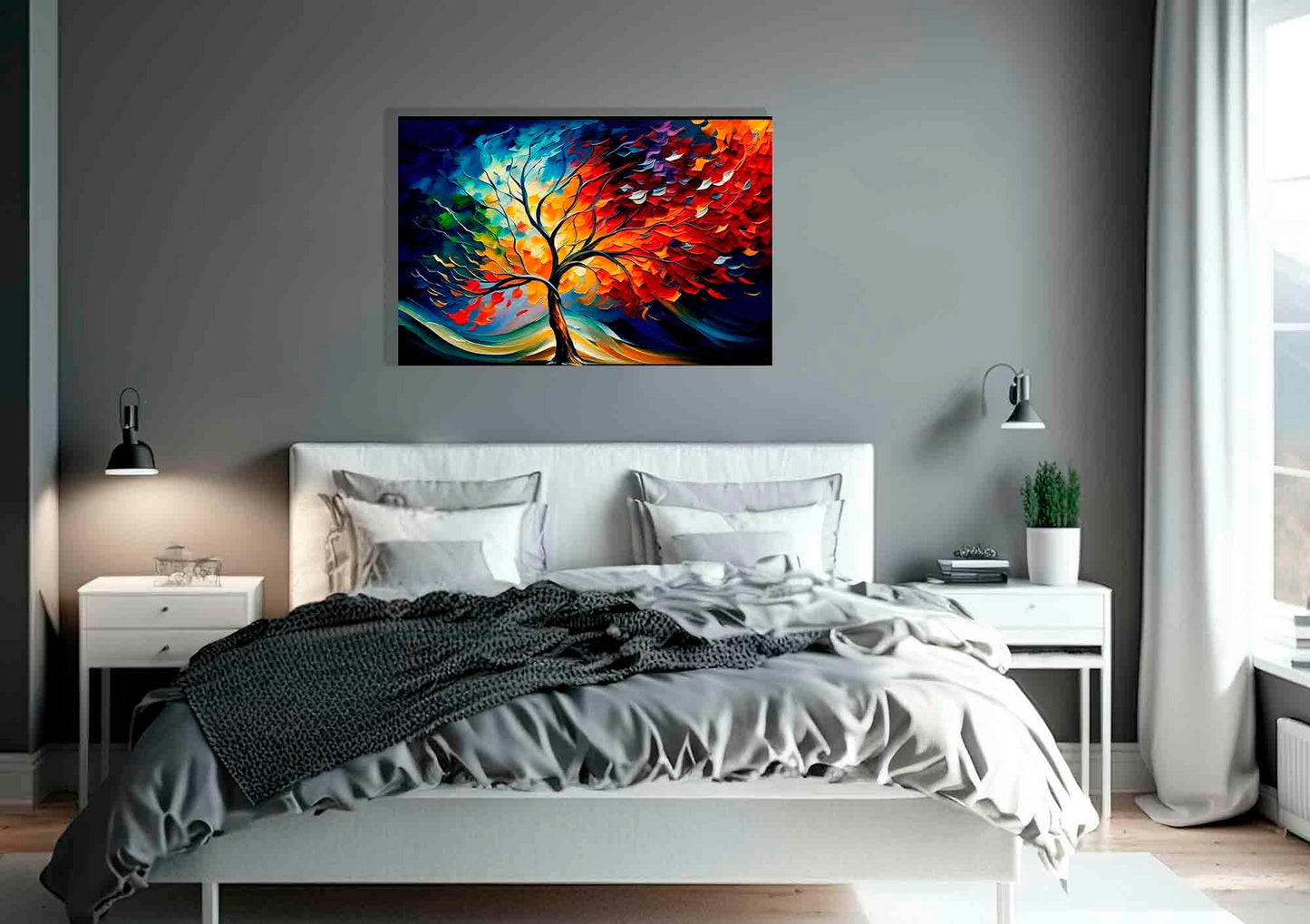 Artley Prints - Colourful Tree Of Life in the Wind Canvas Wall Art Prints | Abstract Pictures | Framed and Ready to Hang for Living Room Extra Large 101 x 76cm (40 x 30 inches)