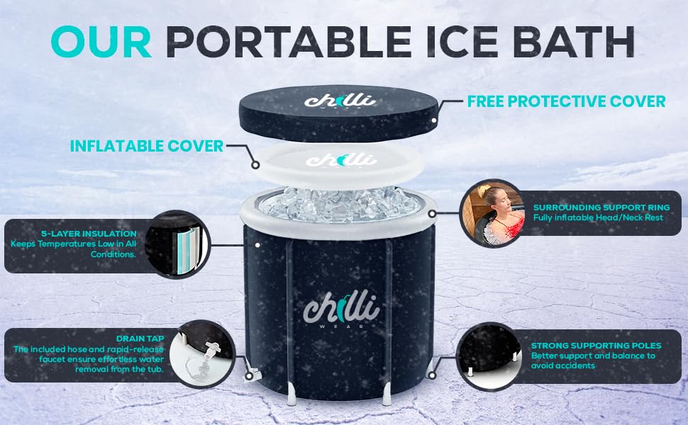 Chilli Wear Ice Bath: Large 470 LitreOutdoor Cold Plunge Therapy Tub, Spacious Recovery Pod with Lid, All-Weather Protection, Portable & Versatile for Ultimate Ice Bath Experience!