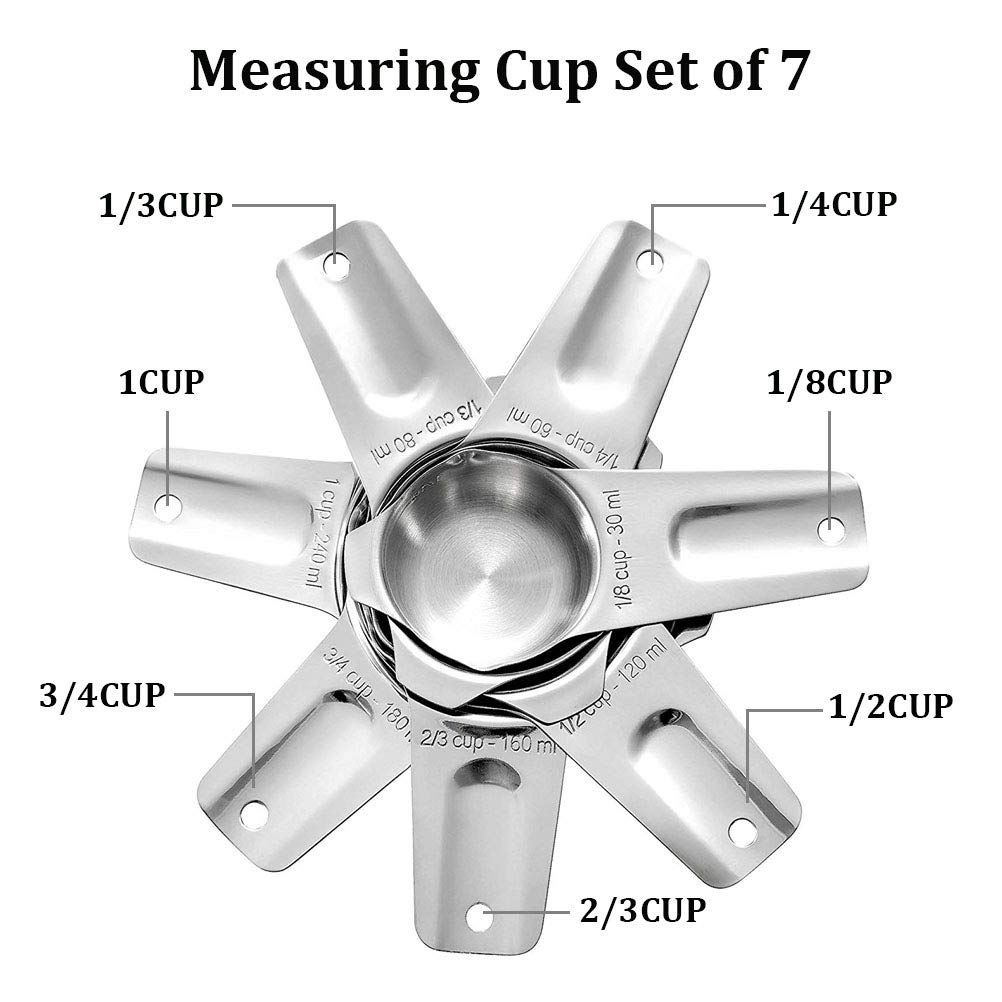 - Measuring Cups | Stainless Steel 7 Piece Stackable Set for Dry or Liquid Ingredients -