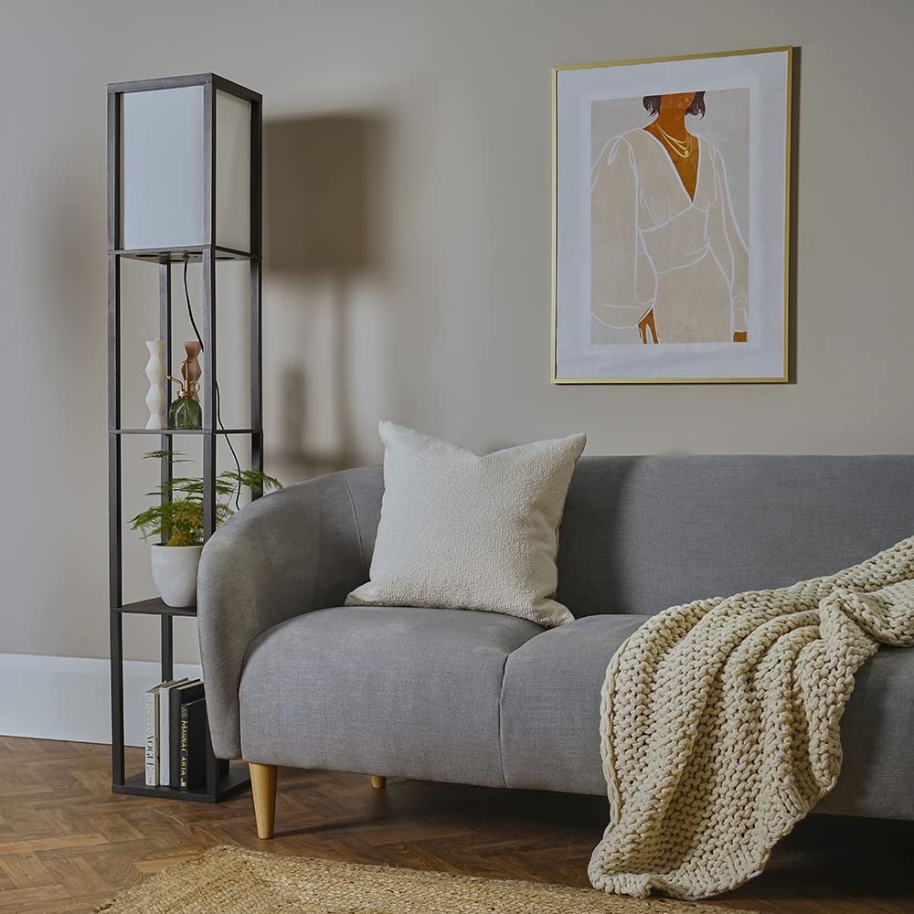 - MiniSun, Wooden Floor Standard Lamp with Shelves Living Room Lounge Light -