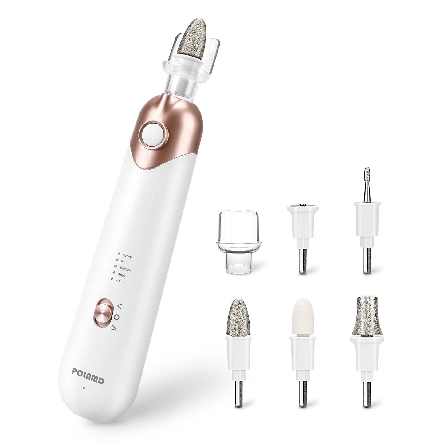 - POLAMD Cordless Manicure and Pedicure Set | Rechargeable Electric Nail Files | 5-Speed, LED Light -
