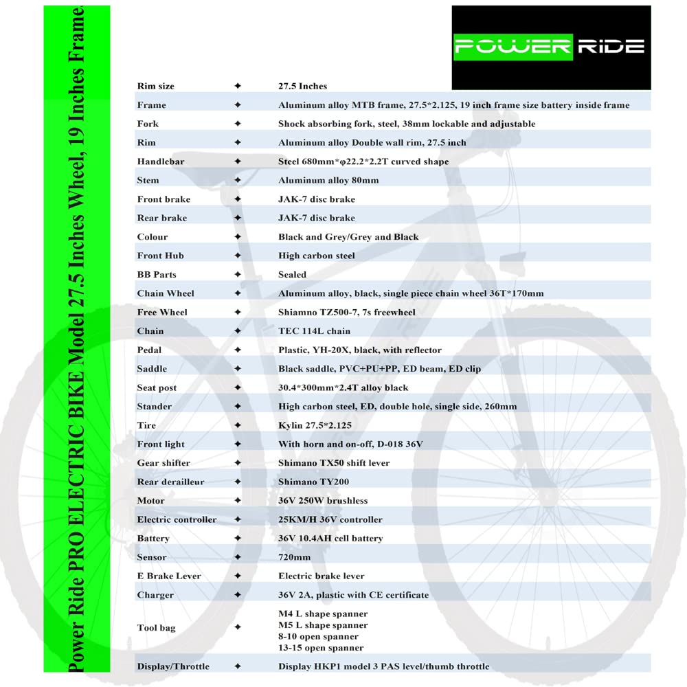 - Power-Ride PRO Electric Bikes for Adult | 19" Aluminum Ebikes Bicycles | 27.5" Wheel -