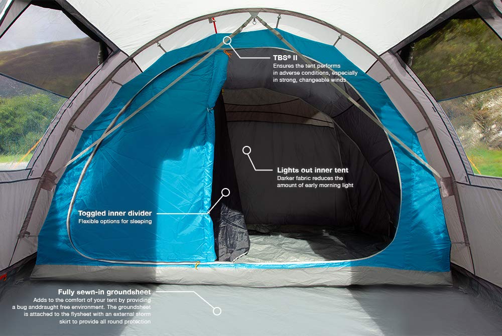 - Vango Lulworth Tent For 6 Person For Camping & Hiking Vivid Grey, Size 500 -