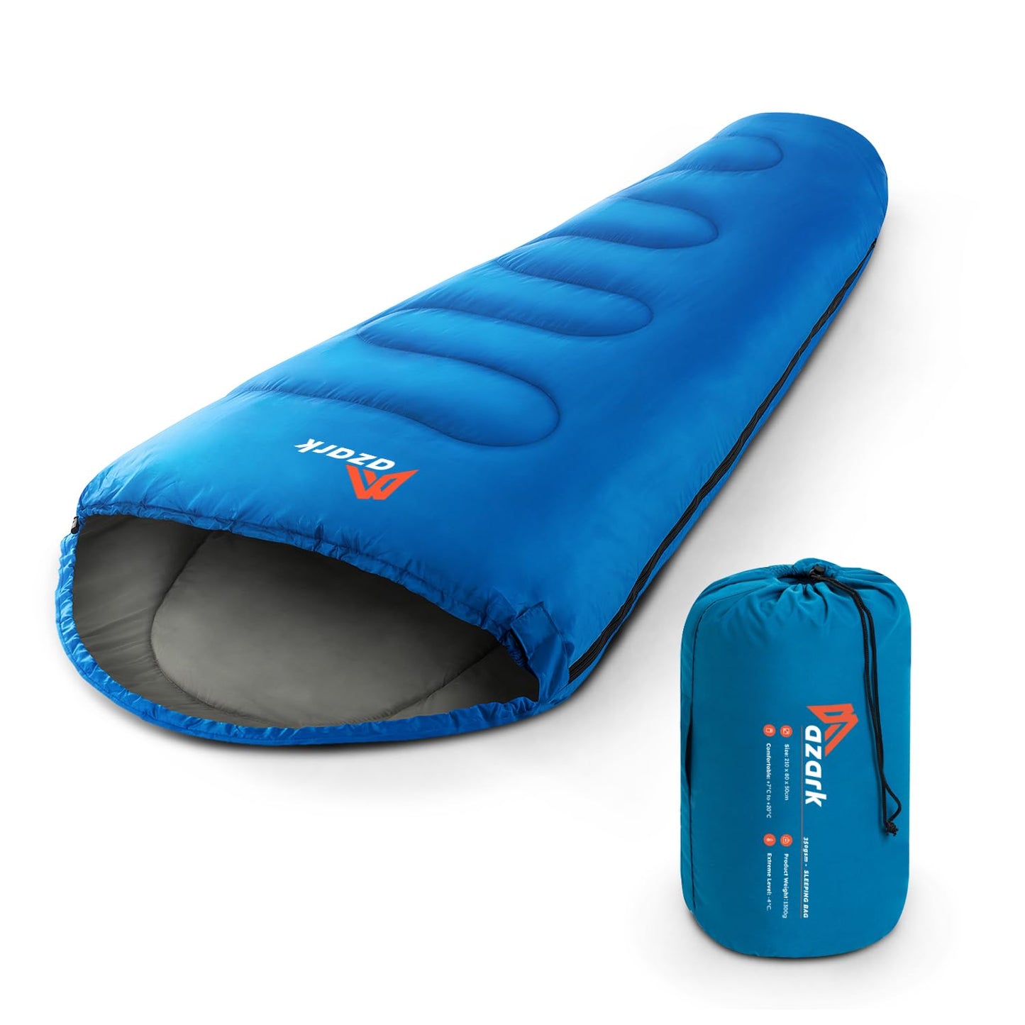 azark Premium Single Sleeping Bag, 350GSM, Lightweight and Waterproof, 4 Seasons of Camping, Hiking and Outdoors, Sleeping bag for Adults & Kids (Black)
