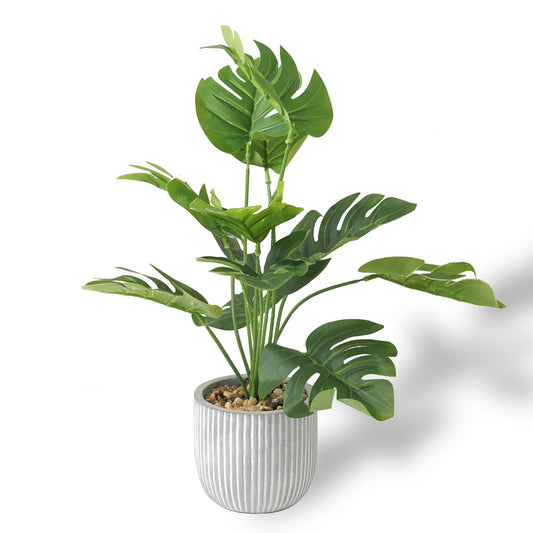 Artificial Plants in Pots, Fake Tropical Palm Tree with Greenery Leaves Stems,32CM Tall Taxu Plant for Office Desk Shelf,Garden,Home,Bathroom,Windowsill Decor