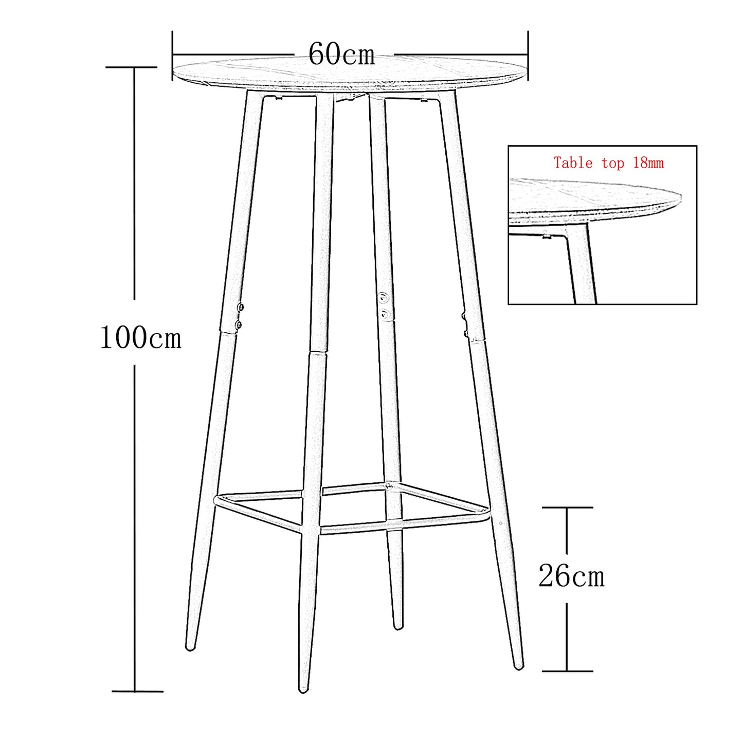 AINPECCA Bar Table Light Grey Kitchen Table Round Bar Tables with Marble Grain Breakfast Dining Bars Counter Bistro Pub Cocktail Tables with Fixed Tabletop and Metal Frame for Home Kitchen Garden