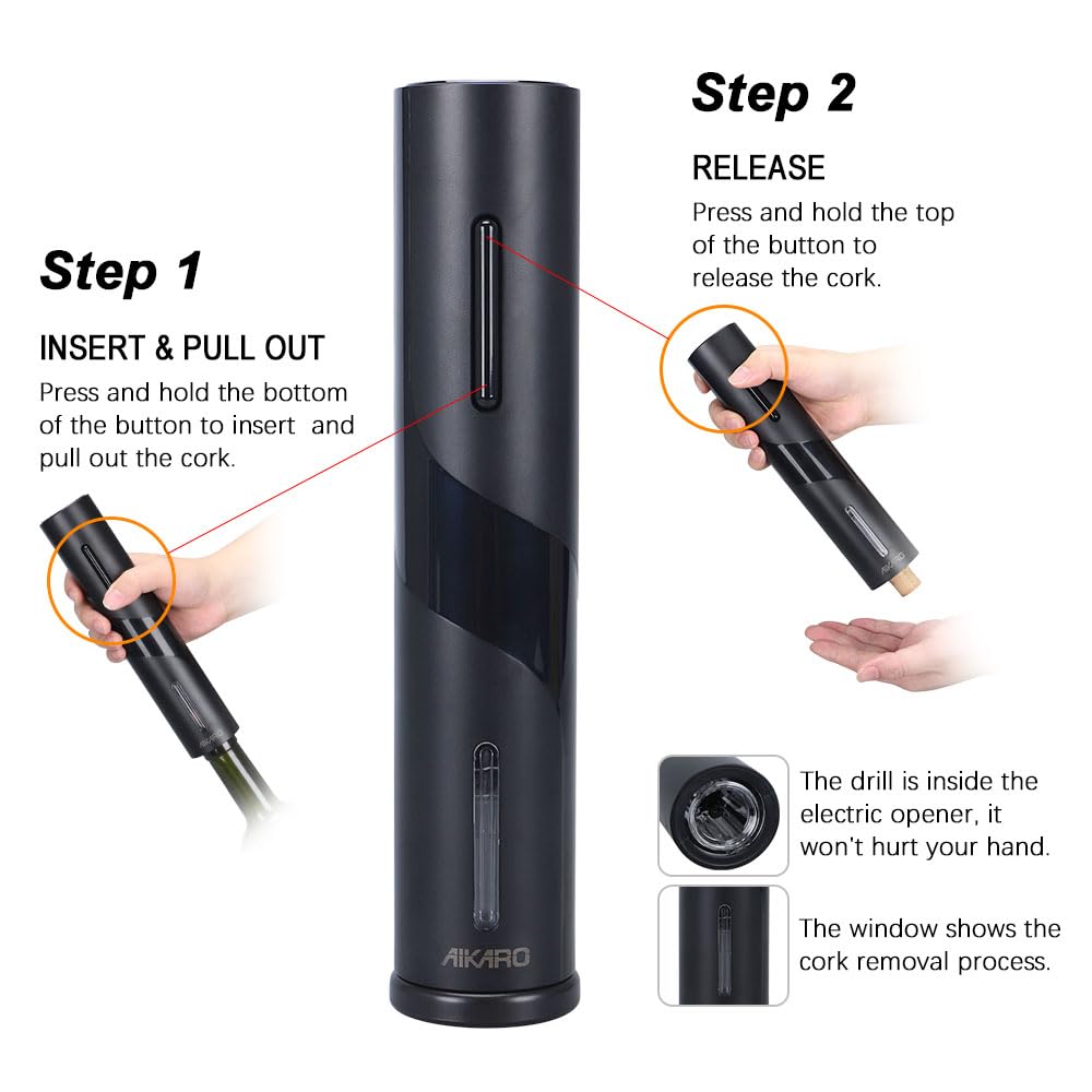 AIKARO Electric Wine Bottle Opener Automatic Electronic Corkscrew, Rechargeable