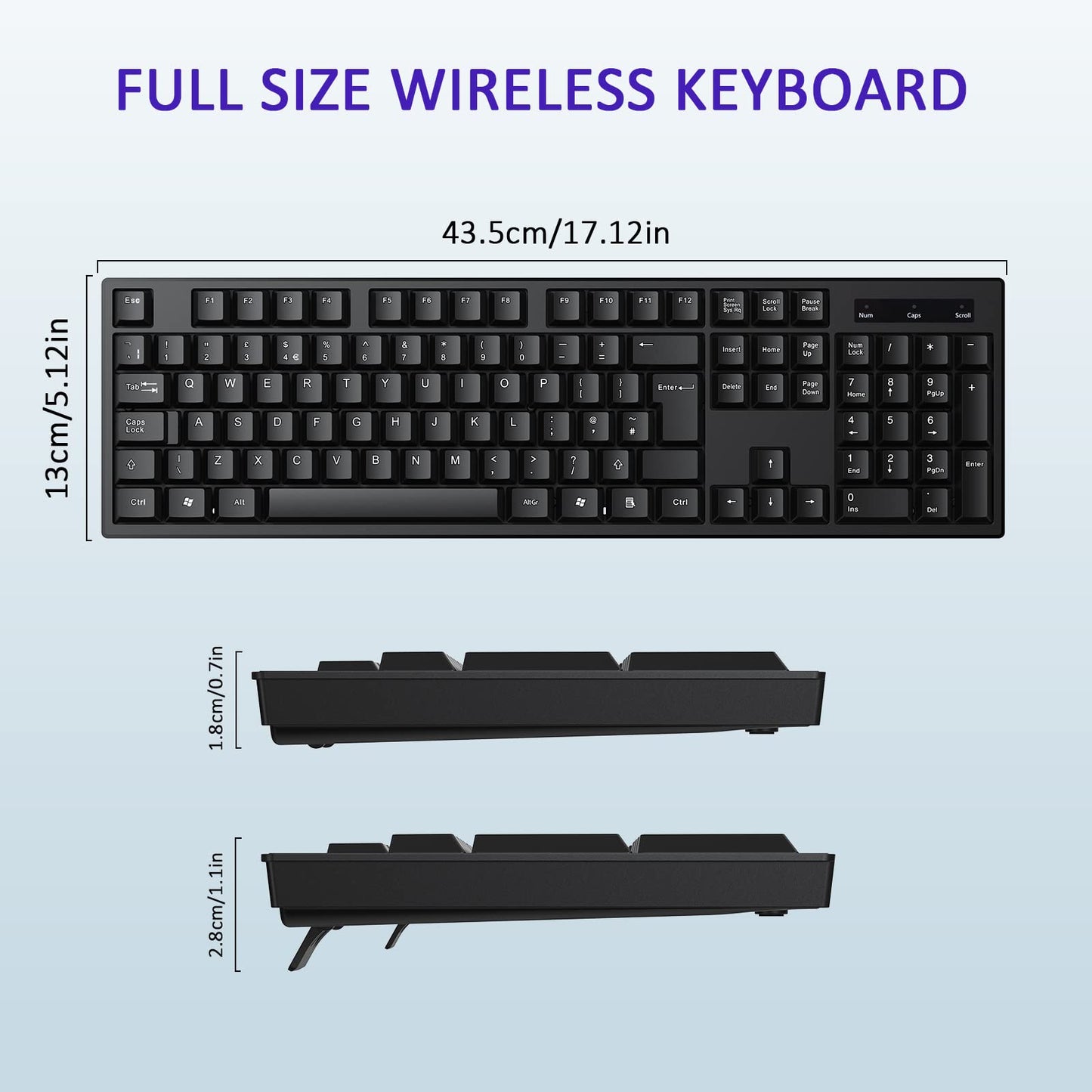 cimetech 2.4G Wireless Keyboard, QWERTY UK Full-Size Layout, USB Computer Keyboard with Numeric Keypad & Ergonomic Keys for Desktop/PC/Laptop/Surface/Smart TV/Notebook and Windows - Black