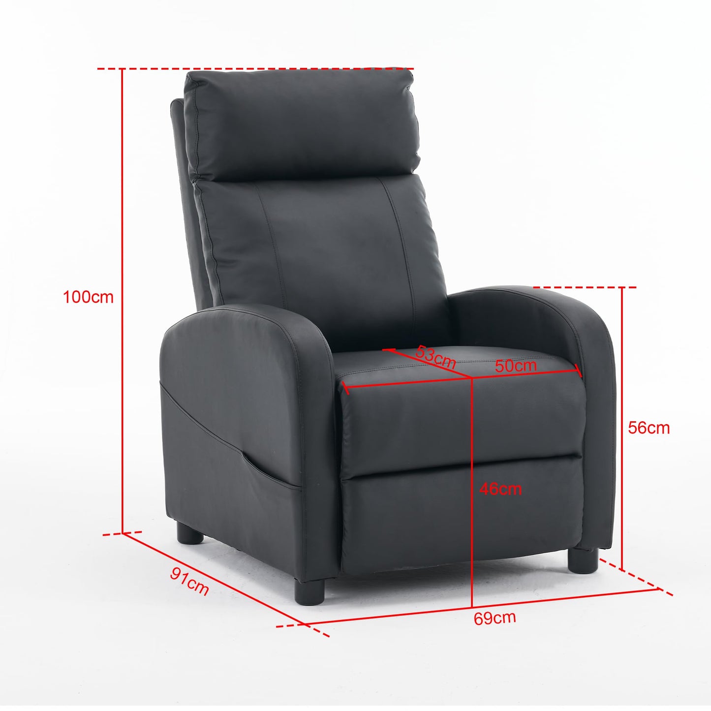 - Requena Recliner Armchair | PU Leather | Sofa Lounge With Leg Rest and Reclining Functions | Black -