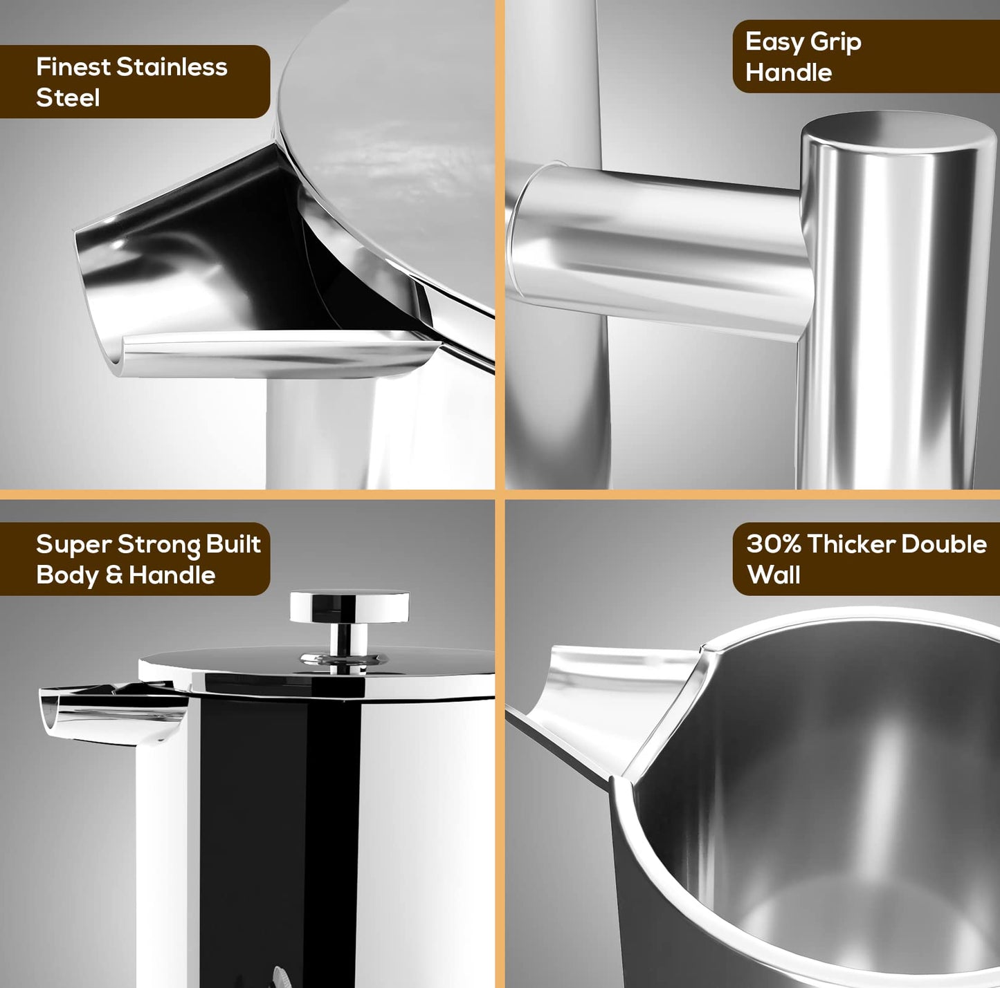 - KICHLY Cafetiere 8 Cup Stainless Steel French Press Coffee Maker | Coffee Press with 3 Level Filtration System -