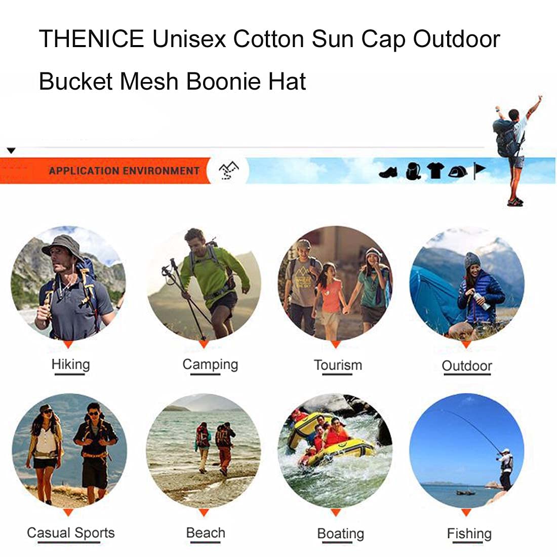 - THENICE | Cotton Sun Cap | Outdoor Bucket Mesh Boonie Hat