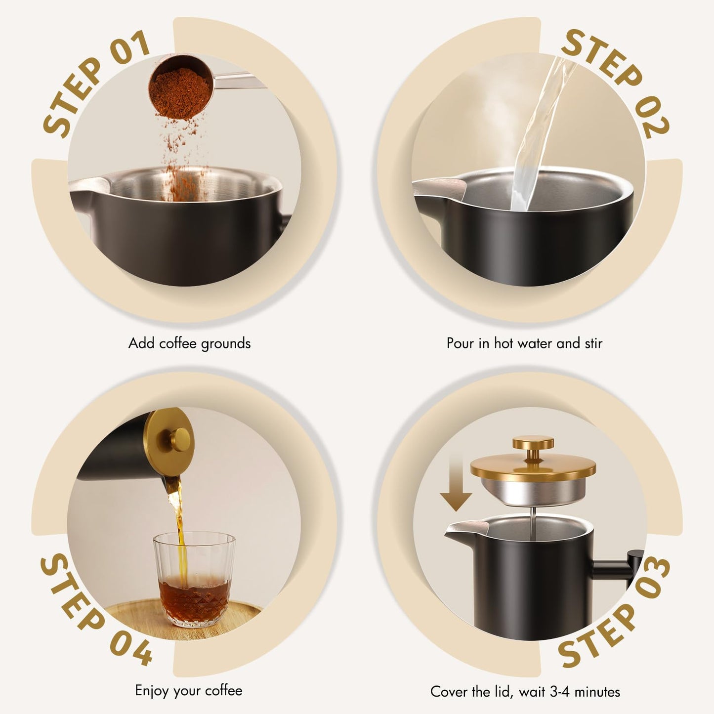 - Enfmay Cafetière 350ml Stainless Steel French Press Coffee Maker -