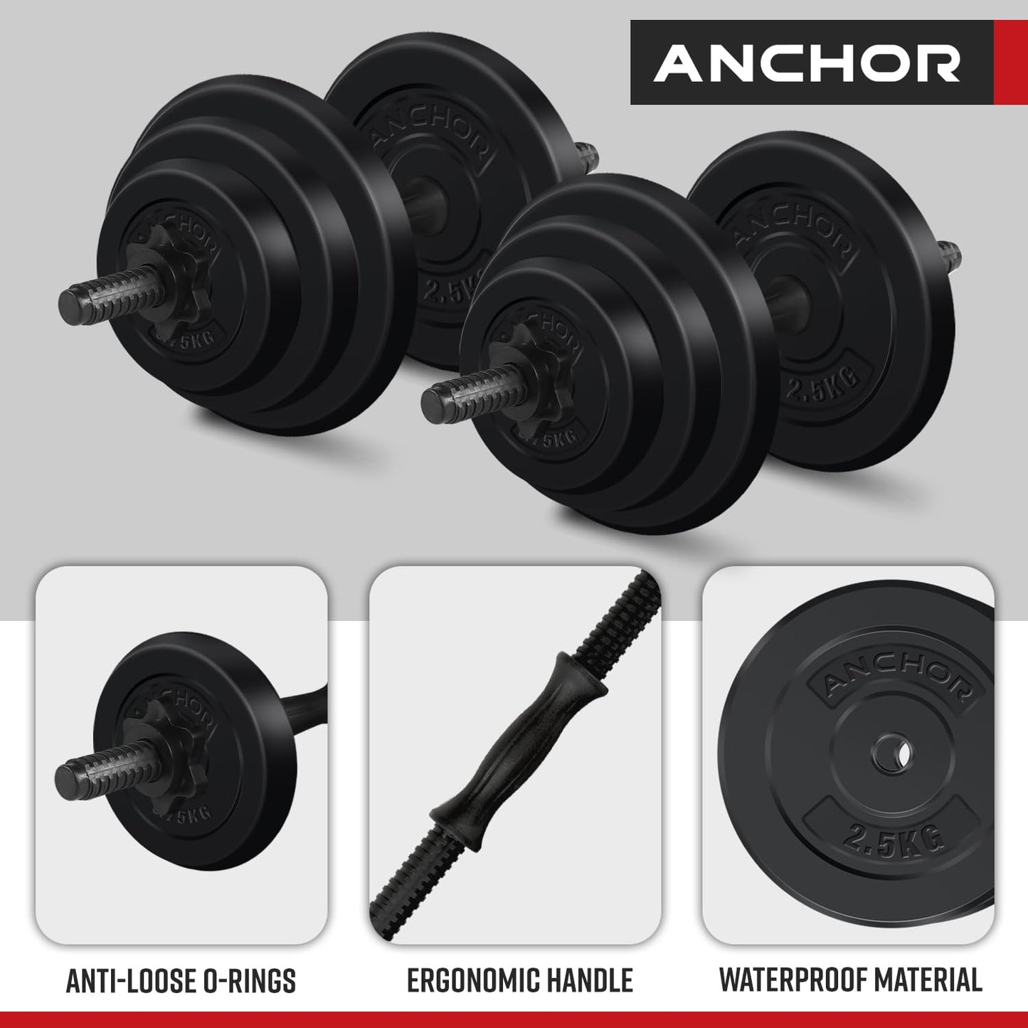 Anchor's Adjustable Dumbbells Weights set for Men Women, Dumbbell hand weight Polyvinyl Chloride Barbell Perfect for Bodybuilding fitness weight lifting training home gym equipment free weights (20)