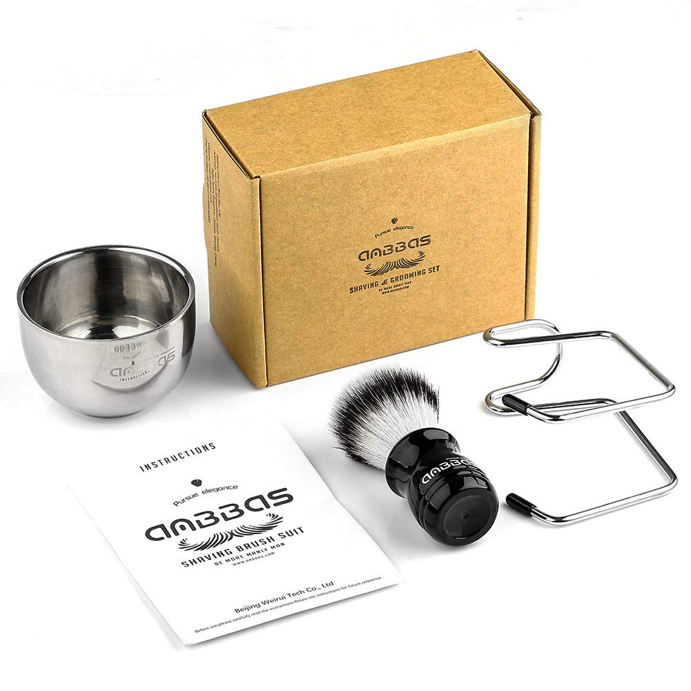 Anbbas Synthetic Badger Shaving Brush Set, 3IN1 Shaving Kit with Stainless Steel Shaving Stand and Bowl for Men Wet Close Shave
