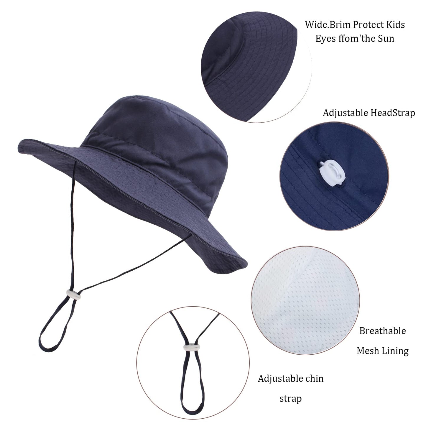 - YANWANG Baby Kids Adjustable Bucket Sun Hat, UPF 50+ Sun Protection Beach Cap