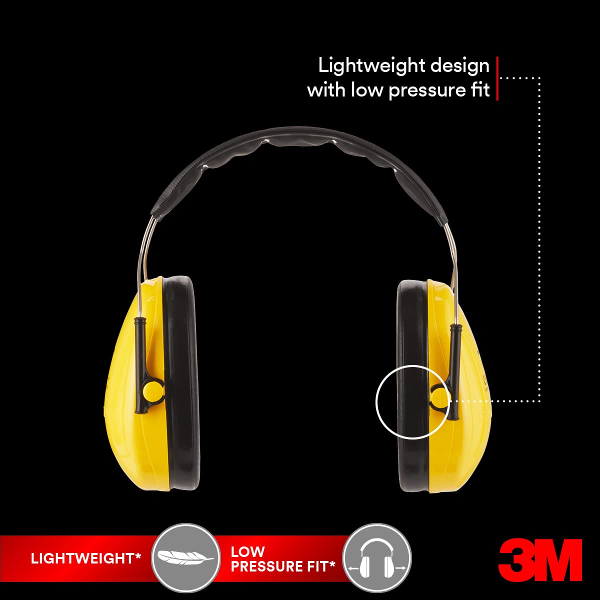 3M Peltor Optime I, H510AC1, Ear Muffs Headband, Lightweight Ear defenders, Hearing Protection reduces noise level by up to 27dB, Pack of 1,Yellow