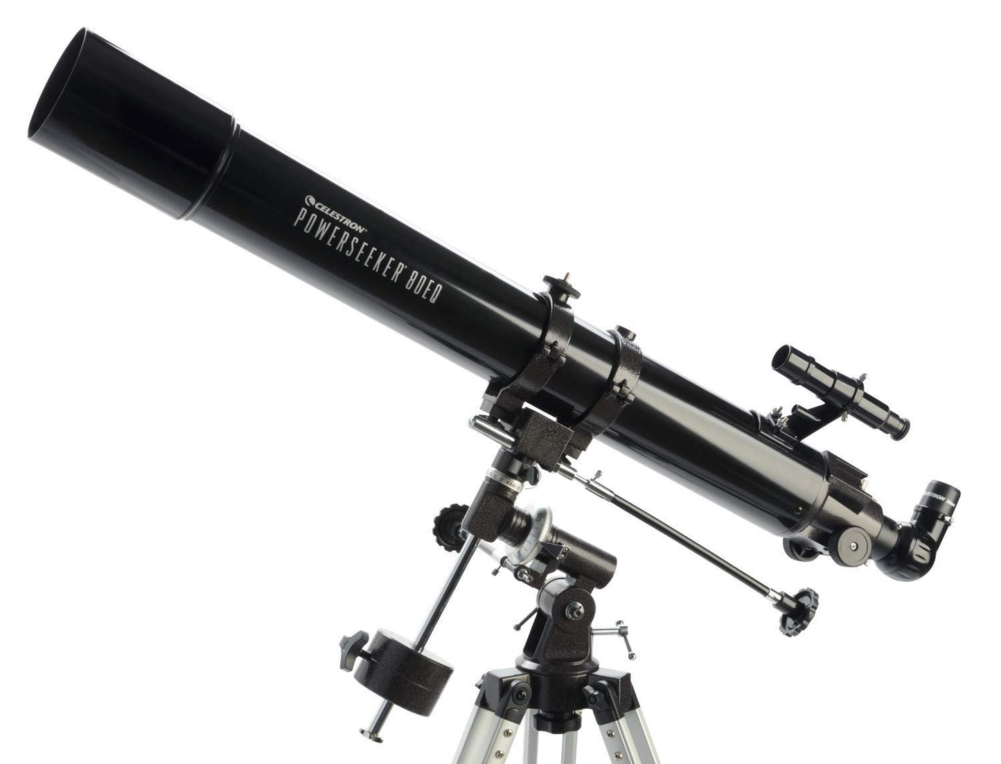 Celestron 21048 PowerSeeker 80EQ Refractor Telescope - includes Two Eyepieces, Erect Image Diagonal, 3x Barlow Lens, Height-adjustable Tripod and Deluxe Accessory Tray, Black