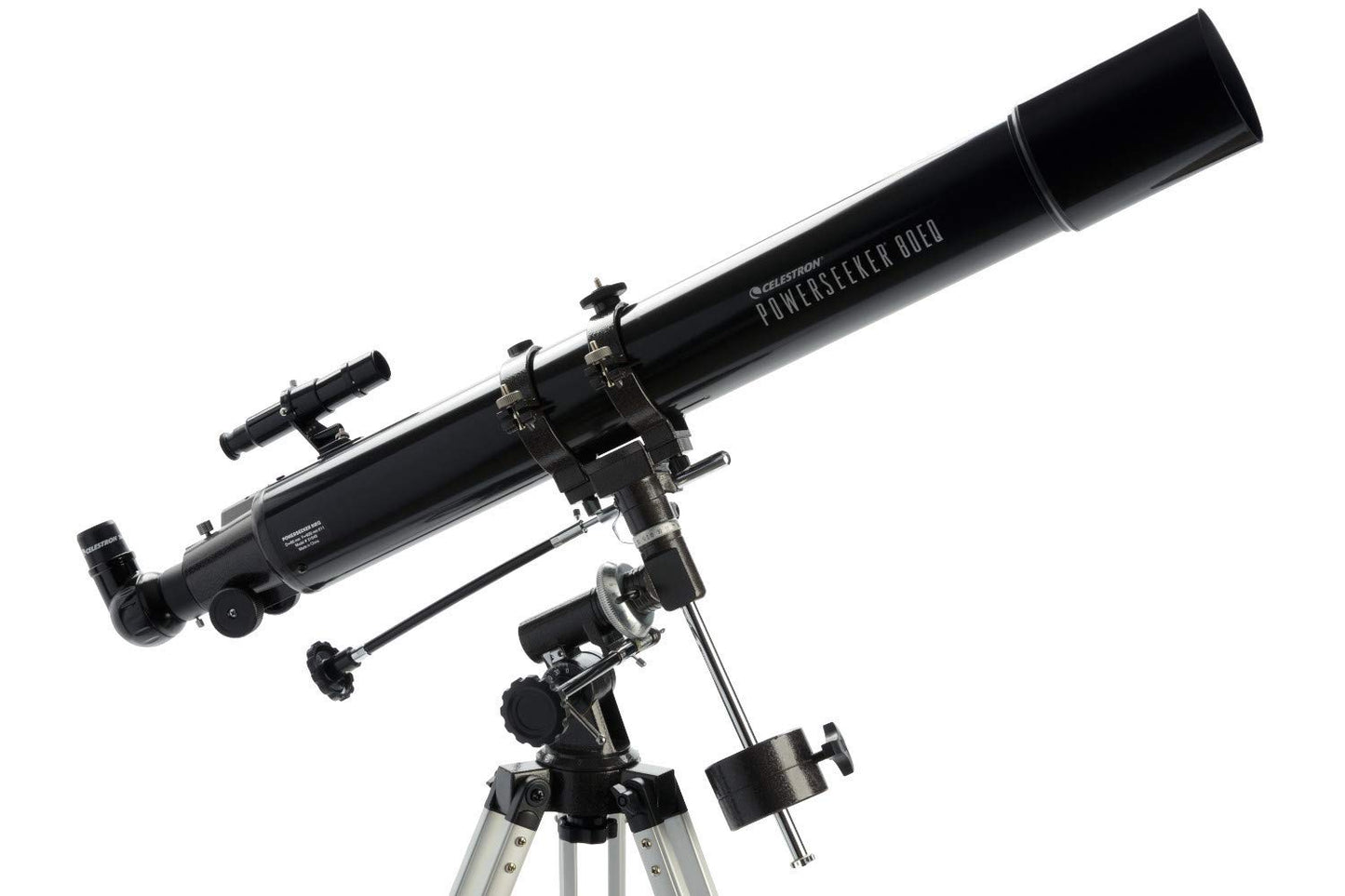 Celestron 21048 PowerSeeker 80EQ Refractor Telescope - includes Two Eyepieces, Erect Image Diagonal, 3x Barlow Lens, Height-adjustable Tripod and Deluxe Accessory Tray, Black