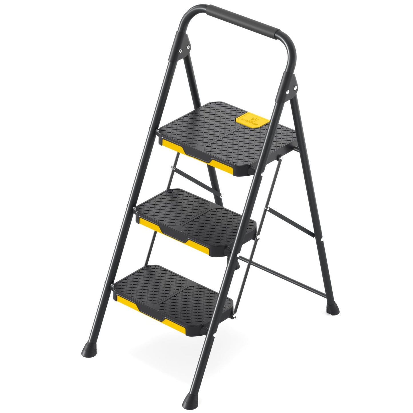 - KINGRACK 3 Step Ladder | 3 Step Folding With Anti-Slip Wide Pedal and Handrails -