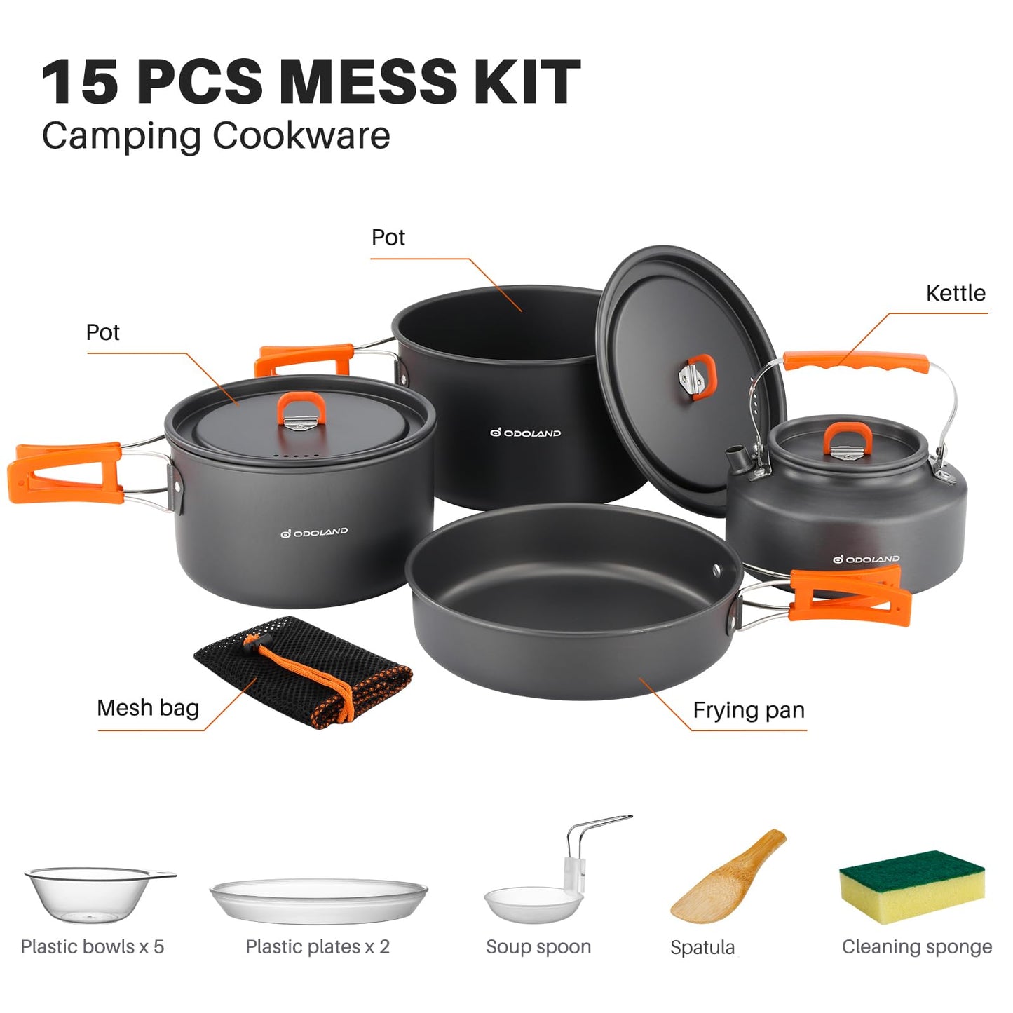 - Odoland Camping Cookware Set | Non-Stick | Lightweight Camping Kettle Pots and Pans -