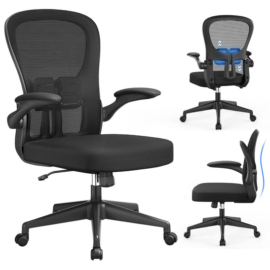 Desk Chair - Ergonomic Office Chair with Adjustable Armrest Lumbar Support, High-density Sponge Cushion, Silent Wheels, Height Tilting Adjustment, YONISEE Swivel Computer Chair Rocking Executive Chair