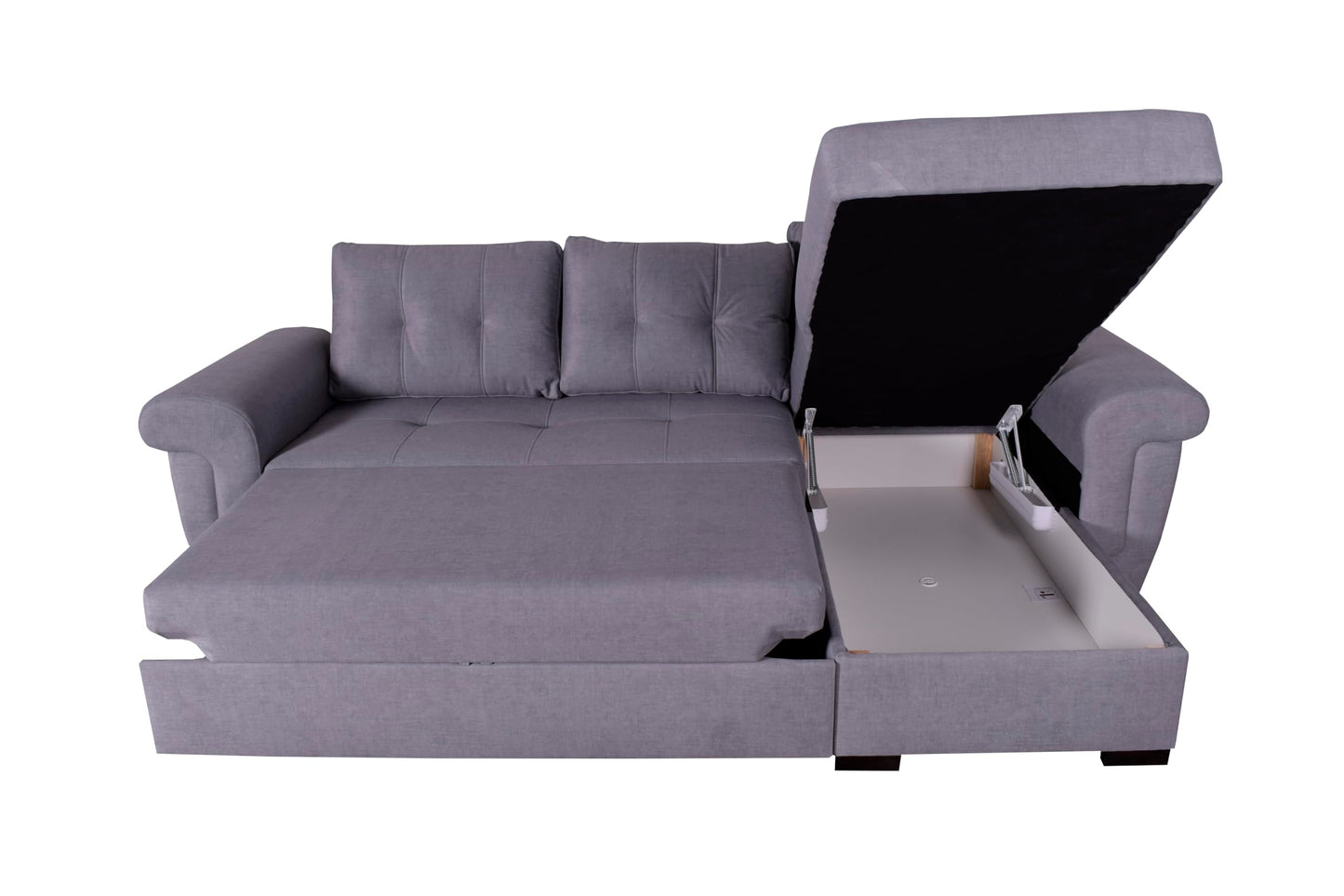 Corner Sofa bed with Storage Black Fabric Grey Leather