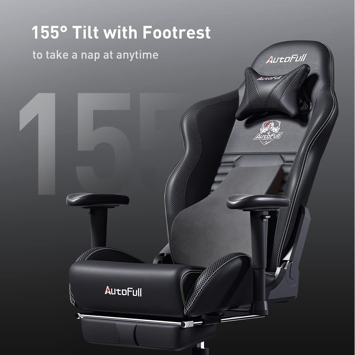 AutoFull C3 Gaming Chair Ergonomic Office Chair with 3D Bionic Lumbar Support, Racing Style Premium PU Leather Computer Chair Gamer Chairs with Footrest and Headrest,Black,(3-Years Warranty)
