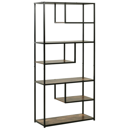 - HOMCOM 6 Tier Bookcase | Industrial Tall Shelf Unit | Steel Frame -