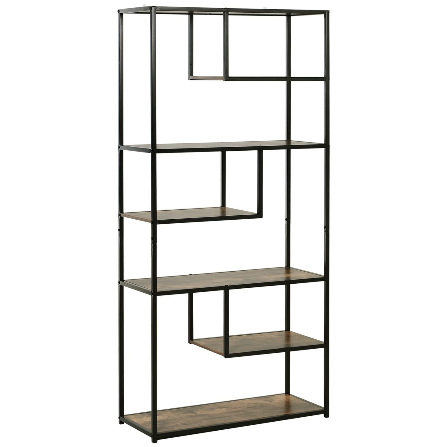 - HOMCOM 6 Tier Bookcase | Industrial Tall Shelf Unit | Steel Frame -