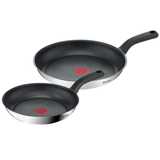 - Tefal 2 Piece Comfort Max | 24cm & 28cm Frying Pans | Stainless Steel, Silver, Black -
