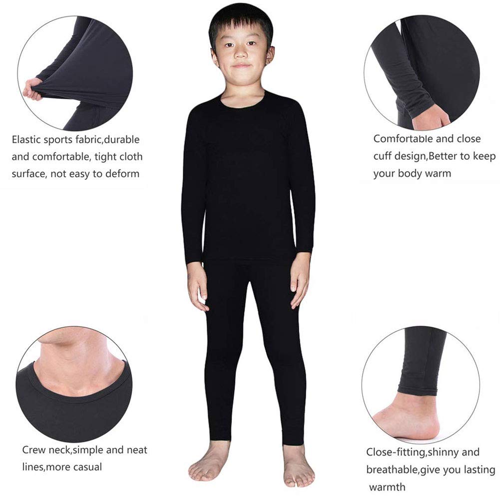 - LANBAOSI Kids Ski Thermal Underwear Set | Children Boys Fleece Base Layer & Long Johns Bottoms -